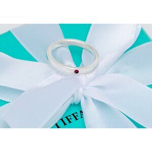 Tiffany & Co. Vintage Ruby Ring Elsa Peretti Stacking Silver Band Size 6